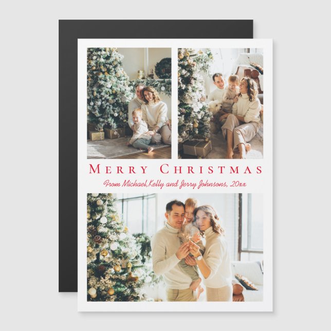 joyeux Noël écriture rouge 3 photos collage aimant (Devant / Derrière)