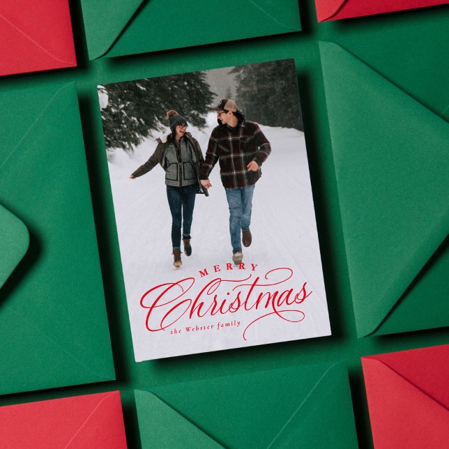 Joyeux Noël élégant une photo rouge Carte de vacan (Créateur téléchargé)