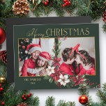 Joyeux Noël en 2 photos colorées Poinsettias<br><div class="desc">Design festif et coloré de vacances avec un deux modèle photo avec personnage or joyeux graphisme de Noël avec un spray de poinsettias de Noël traditionnel et saint sur un arrière - plan vert.</div>