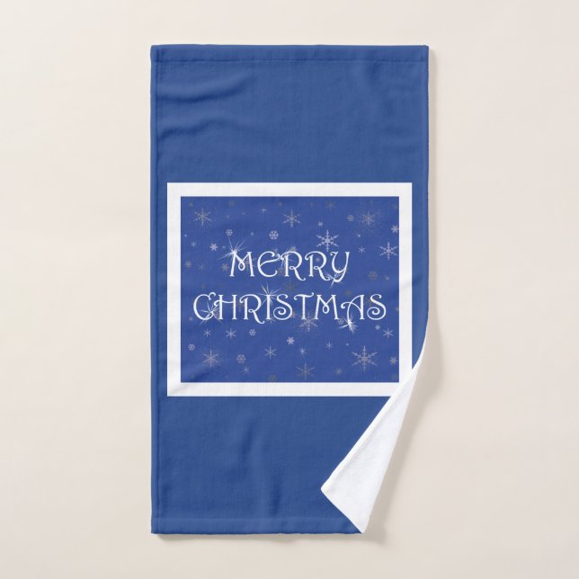 Joyeux Noël en bleu avec des flocons de neige (Serviette à main)