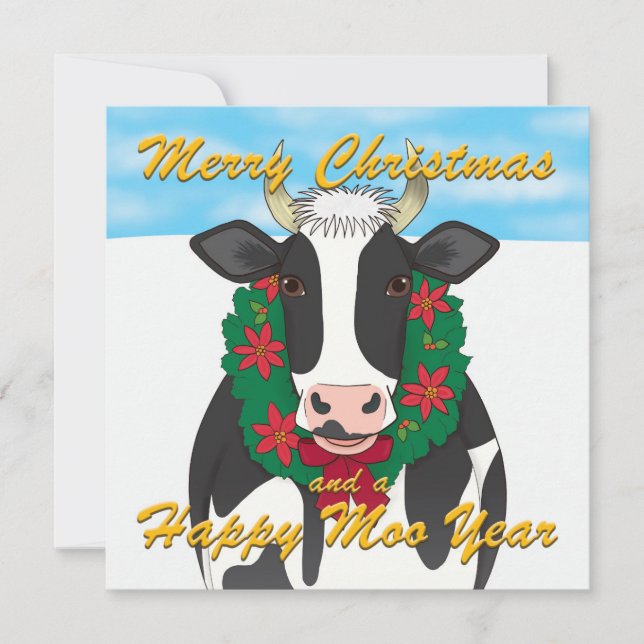 Joyeux Noël et une joyeuse carte de Noël Moo Year (Devant)