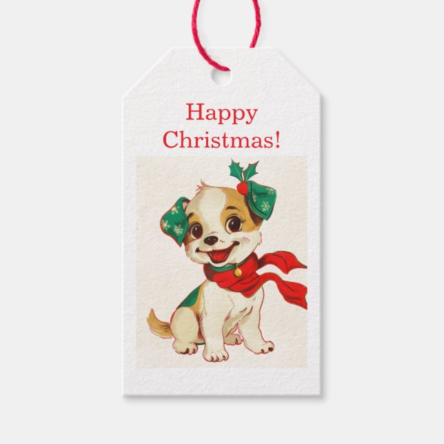 JOYEUX NOËL ÉTIQUETTE CADEAU CHIEN RÉTRO (Devant)