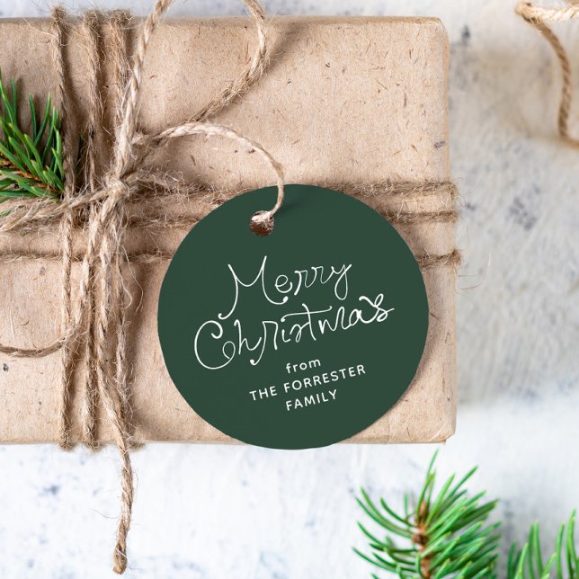 Joyeux Noël étiquette cadeau verte écriture fantai (Créateur téléchargé)