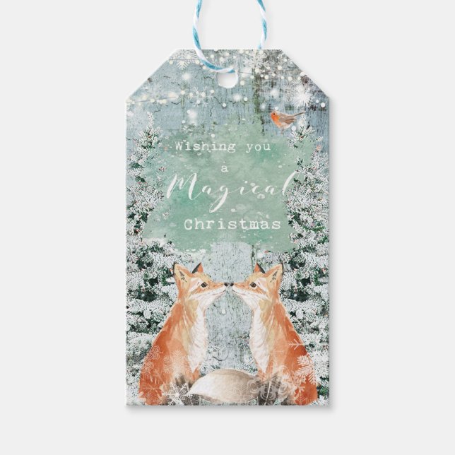 Joyeux Noël étiquettes cadeaux renard floral hiver (Devant)