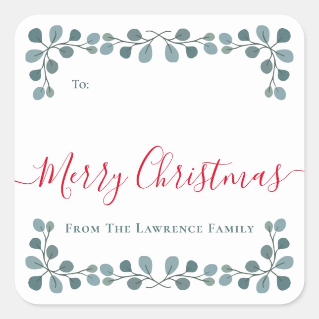 Joyeux Noël Eucalyptus Feuille - étiquette cadeau  (Devant)