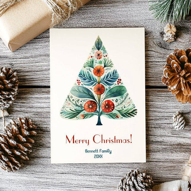 Joyeux Noël famille carte arbre de Noël (A touch of elegance for the holidays 🌲 Send love with our watercolor tree card ✨)