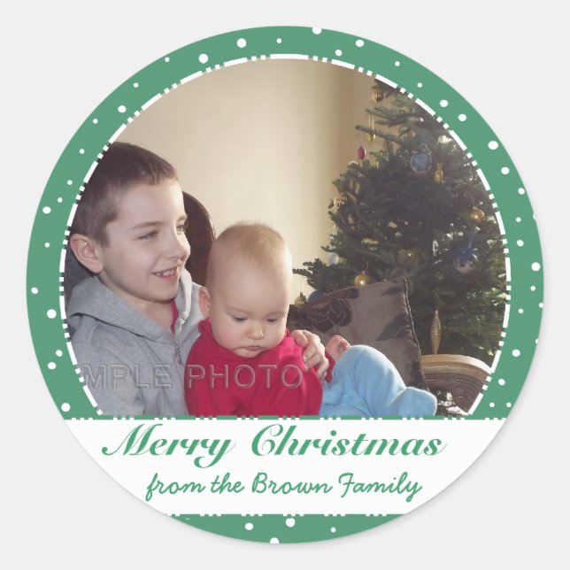 Joyeux Noël Famille Photo Stickers Cercle Vert (Devant)