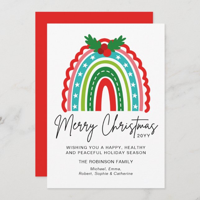 Joyeux Noël Festif Rainbow Holly Moderne (Devant / Derrière)