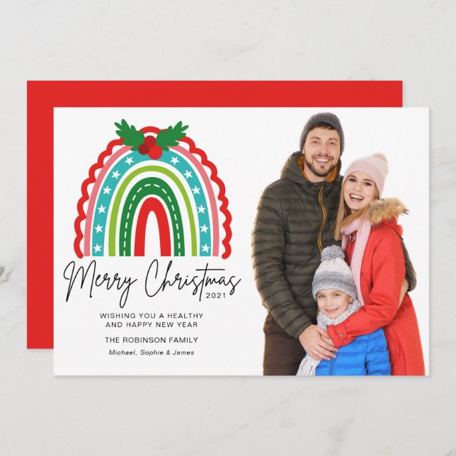 Joyeux Noël Festif Rainbow Holly Photo (Devant / Derrière)