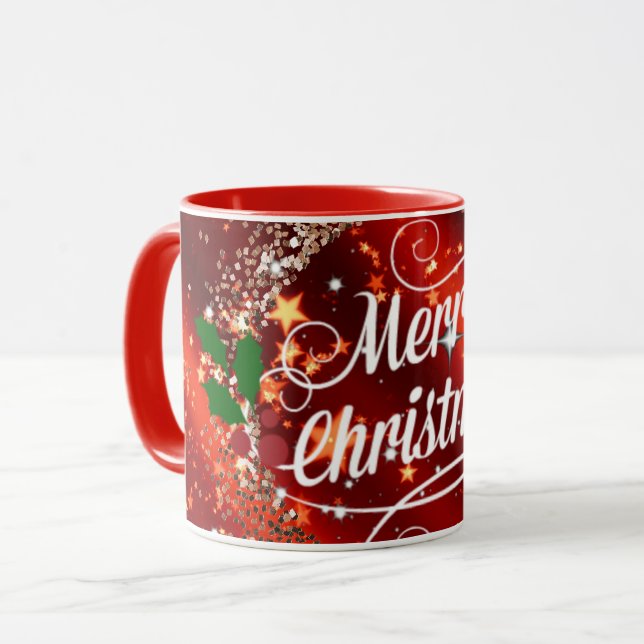 Joyeux Noël, Fête rouge design Mug (Devant gauche)