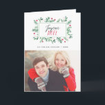 Joyeux Noël Feuillage Peint | Carte de Noël<br><div class="desc">Carte de Noël moderne avec photo. La carte une couronne de fleurs peintes à l'aquarelle et place pour le texte et une photo.</div>