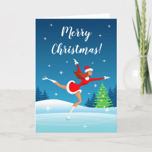 Joyeux Noël Figure Patinage Girl Carte de vacances