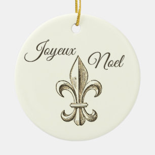 Joyeux Noel Fleur de lis Ornement de Noël