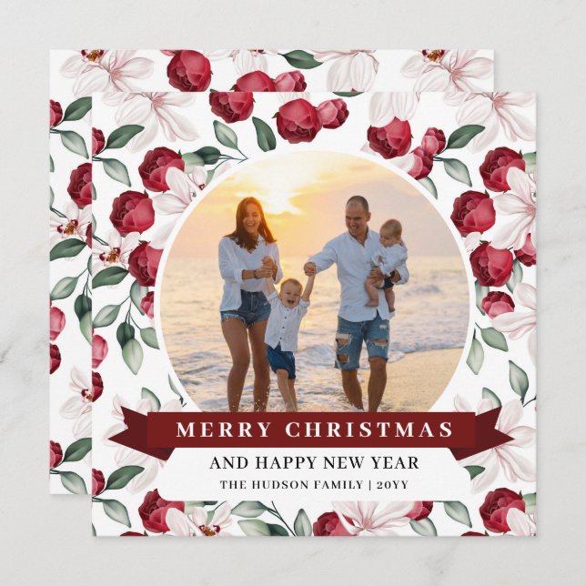 Joyeux Noël Floral moderne vacances photo (Devant / Derrière)
