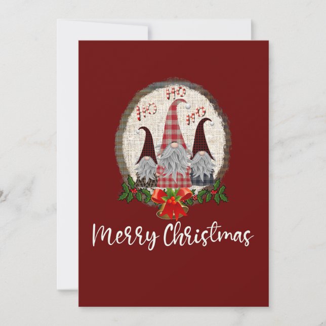 Joyeux Noël Gnomes Rouge Rustique, Carte Tendance (Devant)