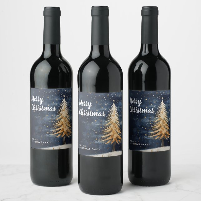 Joyeux Noël Golden Tree Vin Étiquette (Bouteilles)