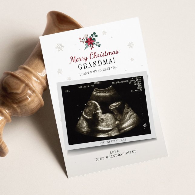 Joyeux Noël Grand-mère Sexe Révéler Ultrasound (Pregnancy Announcement Christmas Grandma Greetings Card)