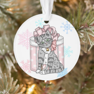 Joyeux Noël Gray Kitten Rose Bow personnalisé