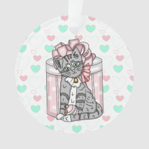 Joyeux Noël Gray Kitten Rose Bow personnalisé