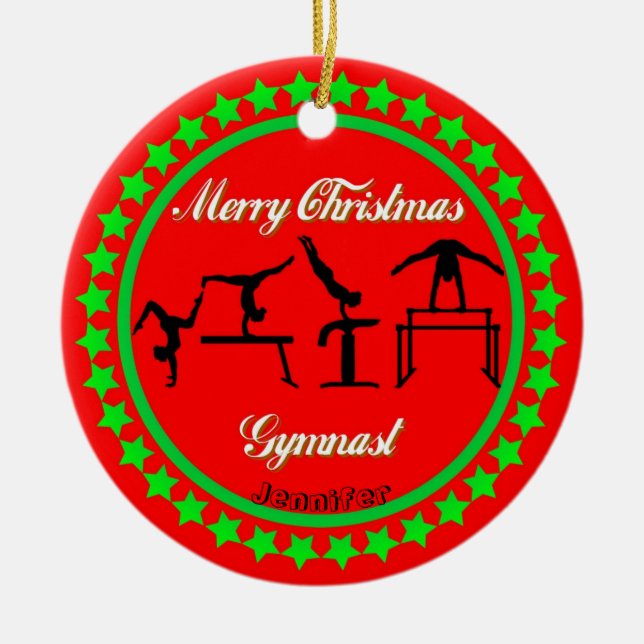 Joyeux Noël Gymnaste Ornement en céramique (Devant)