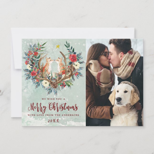 joyeux noël hiver renard de neige carte photo (Devant)