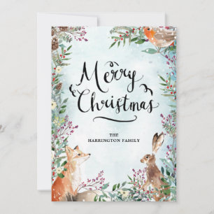Joyeux Noël hiver Woodland Fox Rabbit Card