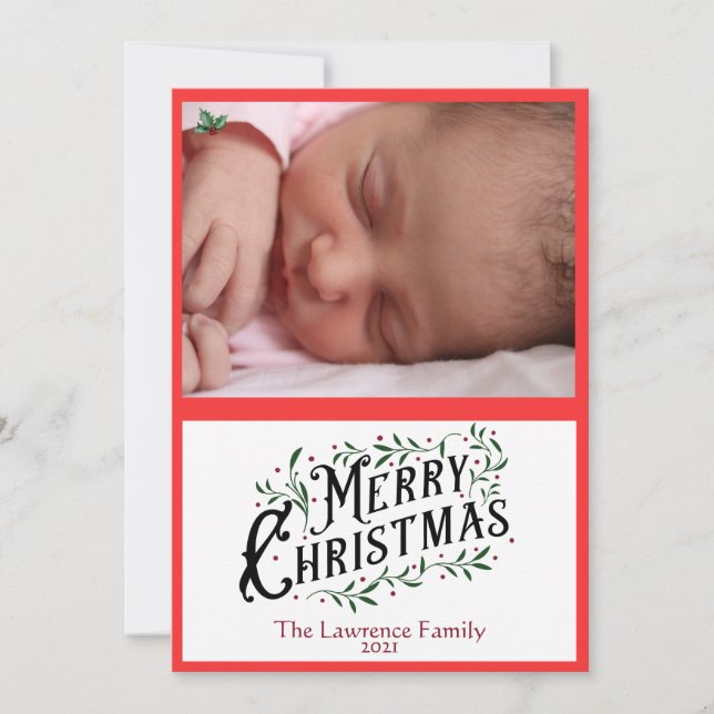 Joyeux Noël Holly Feuilles Et Berries Photo (Devant)