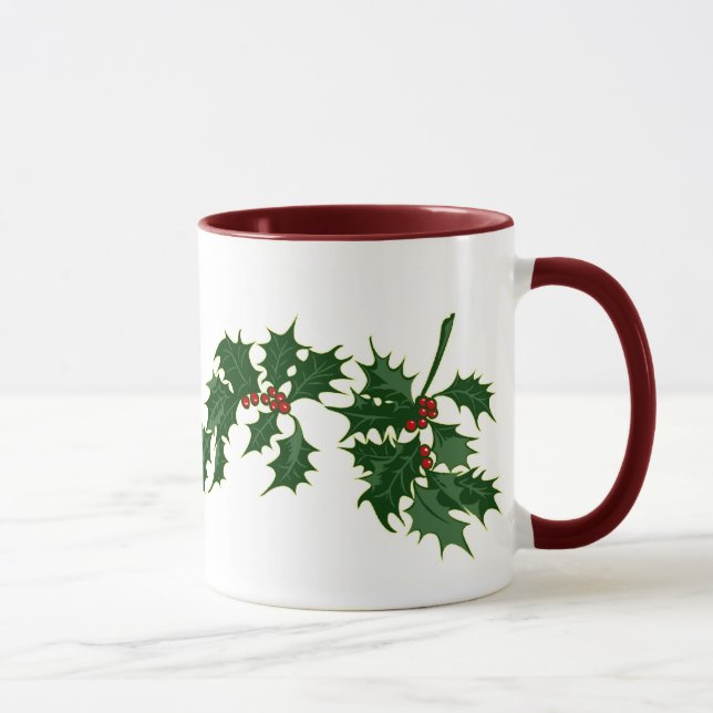 Joyeux Noël Holly Feuilles Mug (Droite)
