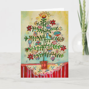 Joyeux Noël Illustré Folk Tree Carte de vacances