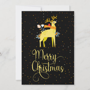 Joyeux Noël Jaune Lune Reindeer Carte de vacances
