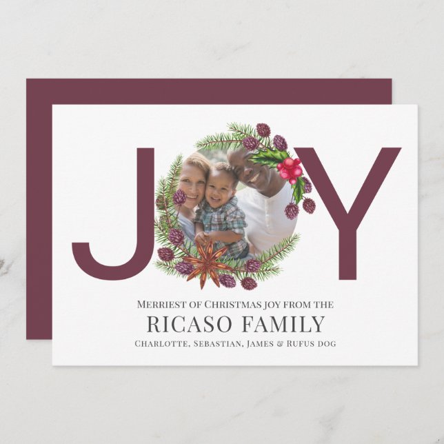 Joyeux Noël Joie Plum Carte photo de couronne (Devant / Derrière)