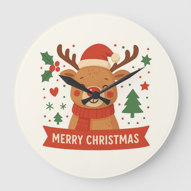 Joyeux Noël jolie horloge de rennes (Recto)