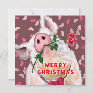 Joyeux Noël Jouer Carte Gentleman Pig Rose