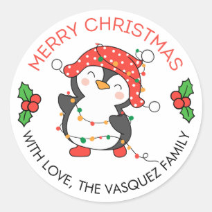 Joyeux Noël Lumières Penguin Stickers Étiquettes