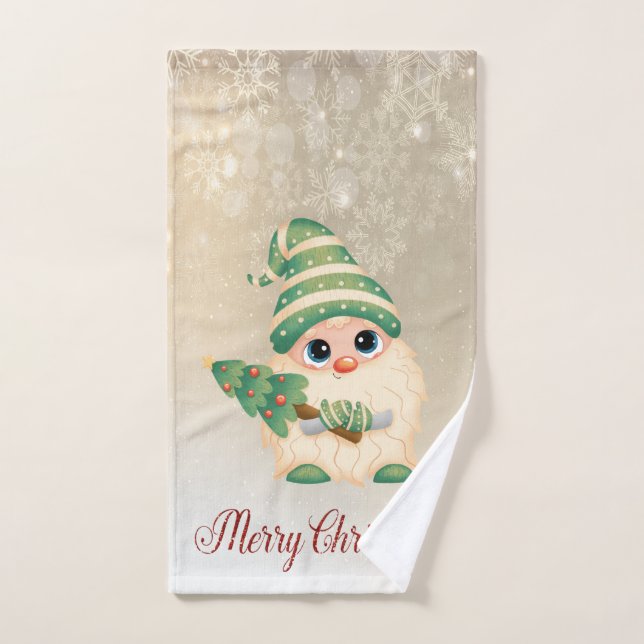 Joyeux Noël,Lutin,Sapin,Flocons de neige (Serviette à main)