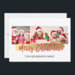 Joyeux Noël Main Lettré Script 3 Carte photo<br><div class="desc">Joyeux Noël Main Lettré Script Trois Photos Carte. Les 3 photos et le texte de ce script de brosse à lettres peuvent être mis à jour et customisés avec votre photo et votre nom de famille. Cette carte affiche également le nom de famille et une feuille d'or au dos de...</div>