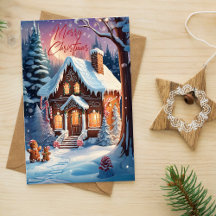 Joyeux Noël Maison en Pain d'Épice Carte de Fêtes