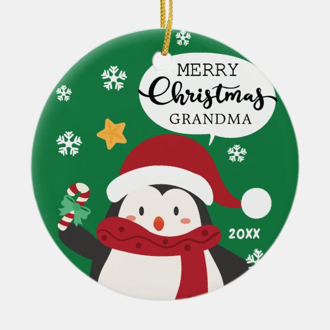 Joyeux Noël MAMIE Ornement Pingouin (Devant)
