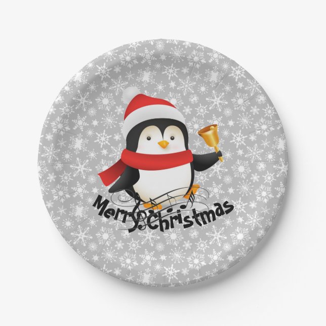 Joyeux Noël manchot  Assiette en carton (Devant)