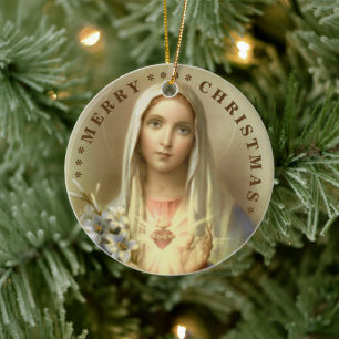 Joyeux Noël   Marie vierge   Ornement en céramique