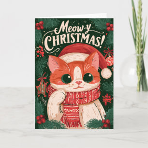Joyeux Noël Meow Funny Cat Carte de Noël