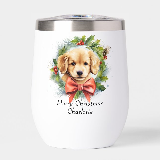 Joyeux Noël mignon Aquarelle Chien Chien Chien Nom (Avant)