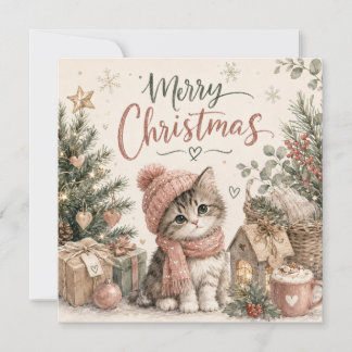 Joyeux Noël Mignon Chaton Carte de Noël Plate