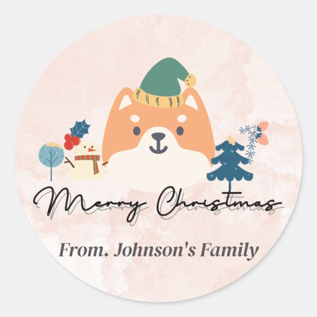 Joyeux Noël mignon Shiba chien autocollants cadeau (Devant)