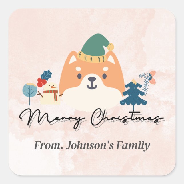 Joyeux Noël mignon Shiba étiquettes cadeaux chien (Devant)