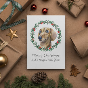 Joyeux Noël mignonne Dachshund Carte de couronne d