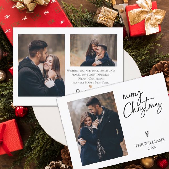 Joyeux Noël minimaliste Multi Photo (Minimalist Multi Photo Elegant Merry Christmas Card)