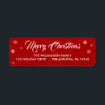 Joyeux Noël moderne main Lettré Étiquette de scrip<br><div class="desc">Ajoutez une touche finale à vos envois de vacances avec nos étiquettes d'adresse de retour de vacances modernes. Joyeux Noël" apparaît dans une typographie blanche sur un arrière - plan rouge avec des flocons de neige blancs. En dessous, vous pouvez customiser ces étiquettes avec votre propre nom de famille et...</div>