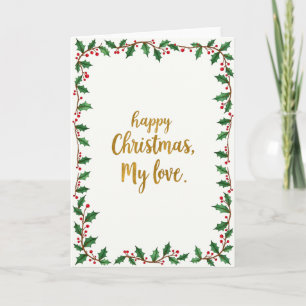 Joyeux Noël Mon Amour Carte de houx à l'aquarelle