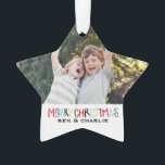 Joyeux Noël | Monogramme de l'ornement étoilé<br><div class="desc">Ajoutez votre arbre avec ce gardien. Pour plus de couleurs et de styles envoyez-moi un courriel à pinkhippoprints@gmail.com Merci!</div>